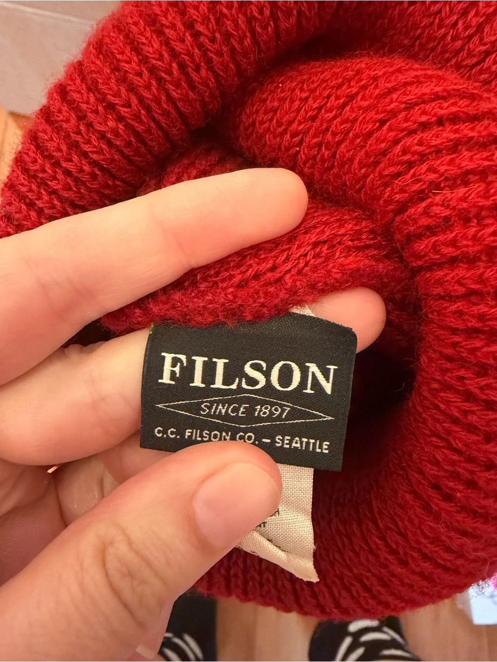 Filson Kids Red Knit Beanie 100% Wool